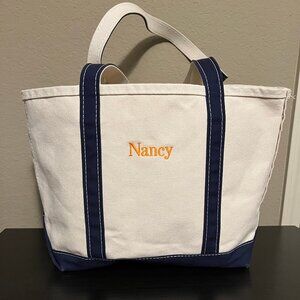 LL BEAN Boat and Tote Open Top Medium Blue monogram "Nancy"